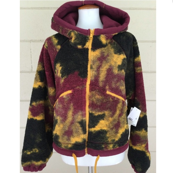 NORDSTROM BP. WOMEN’S CROPPED HOODIE JACKET, SIZE SMALL, MULTICOLOR/BURGUNDY - Picture 2 of 11